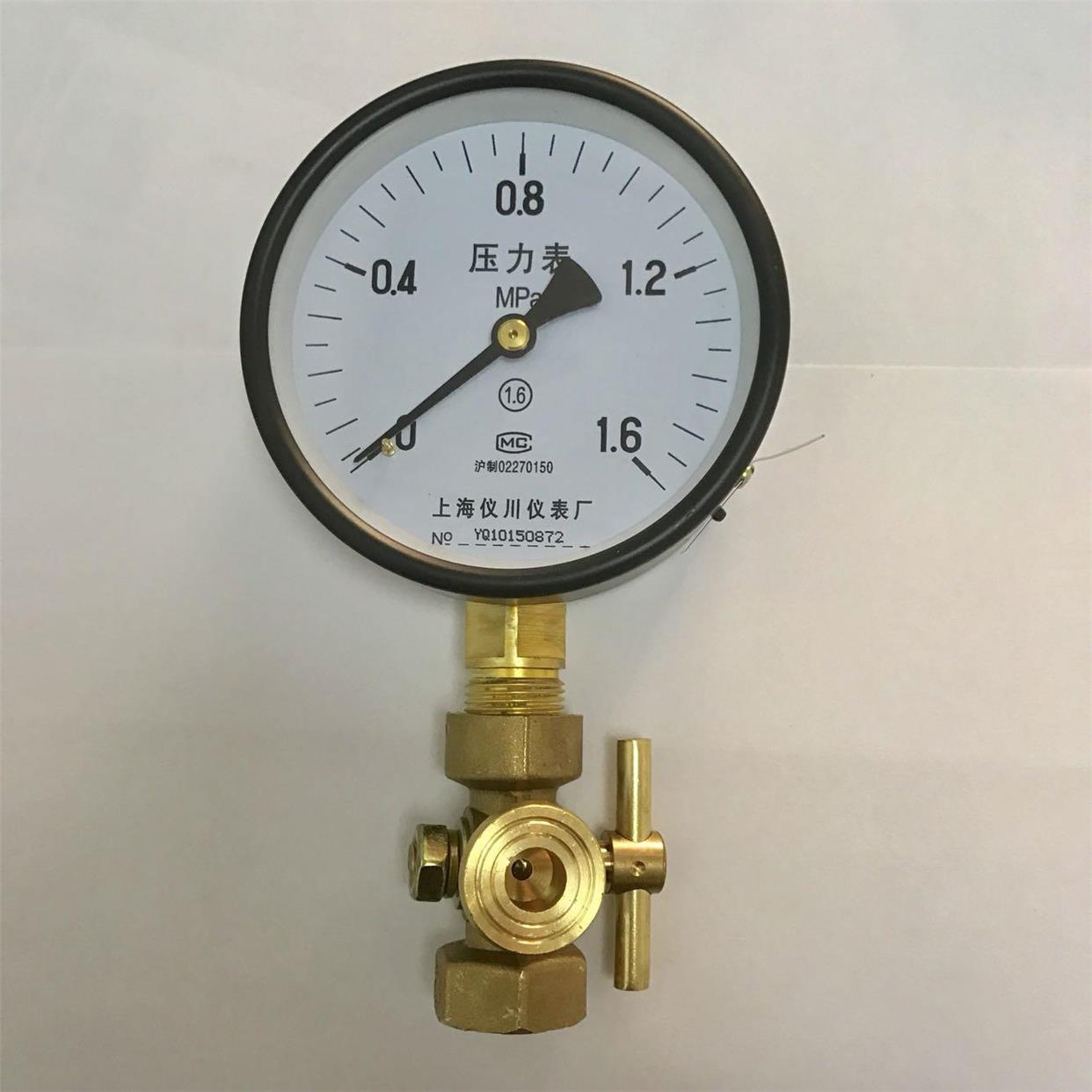 压力表 含黄铜三通旋塞阀 直径100mm Y-100 1.6mpa 三通内牙G1/2