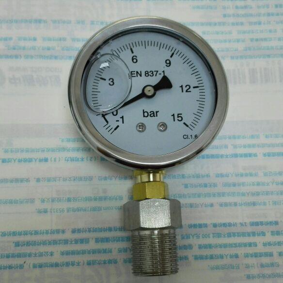 耐震压力真空表en837-1 -1bar～15bar 直径63-68mm 螺纹m20X1.5
