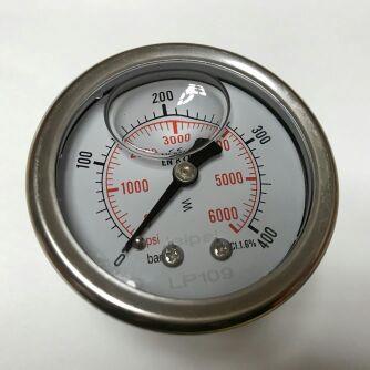 50mm 轴向耐震压力表 0～400bar 6000psi 轴向无边 后外壳Φ50mm