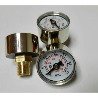 金属壳微型压力表 轴向 直径25mm 压力0～0.6mpa 90psi 螺纹m10x1