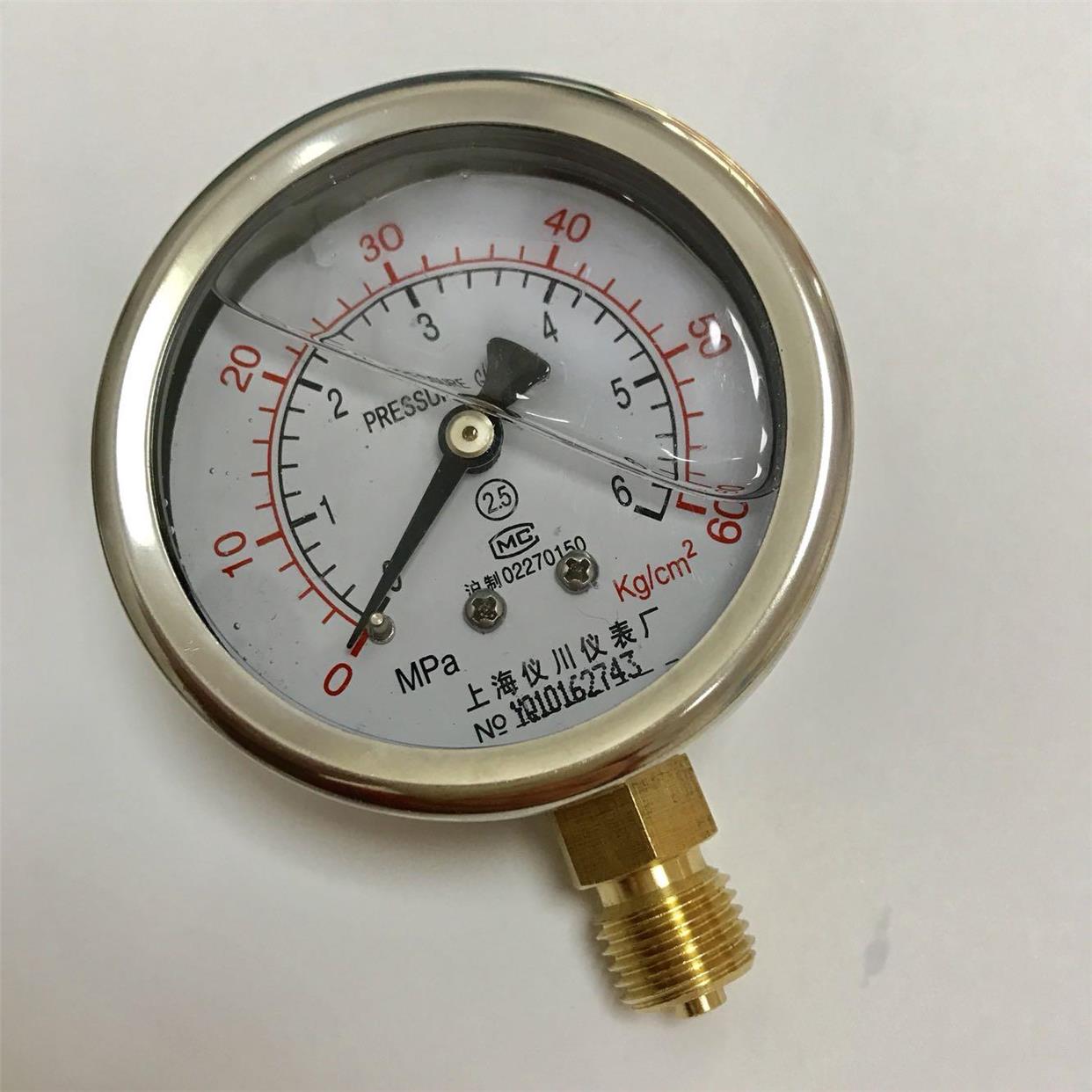 上海仪川耐震压力表 YN-60 0-6mpa 60kg  铜螺纹PT1/4 径向 60MM