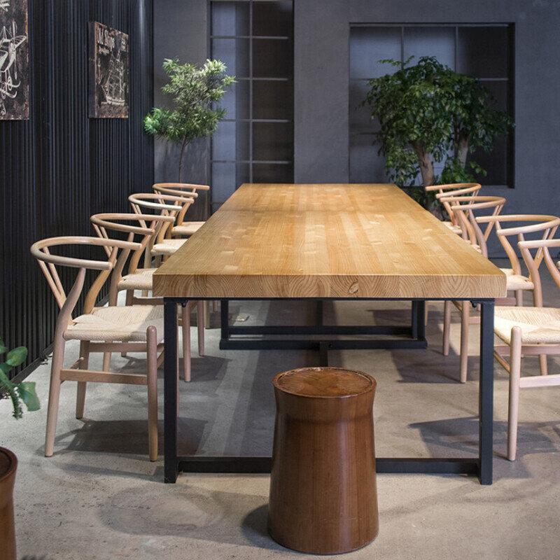 。大型会议桌实木原木办公桌长桌loft工作台电脑桌现代简约洽谈桌