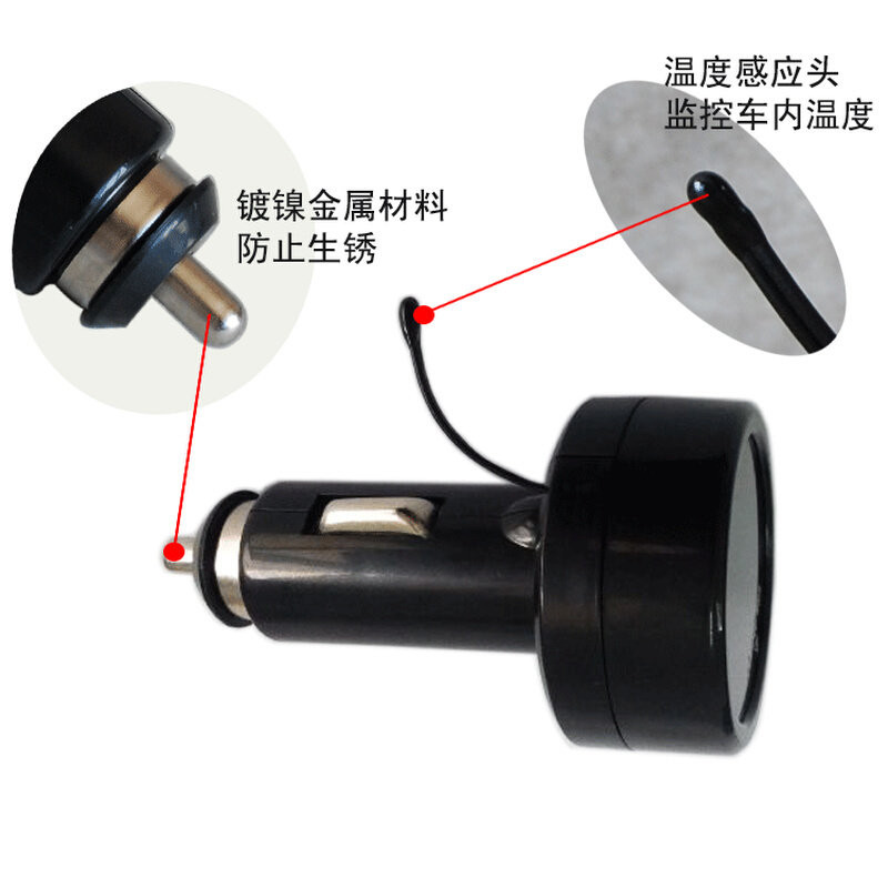 。新品点烟器电瓶测试仪数显汽车电压表车载温度表带USB手机充电
