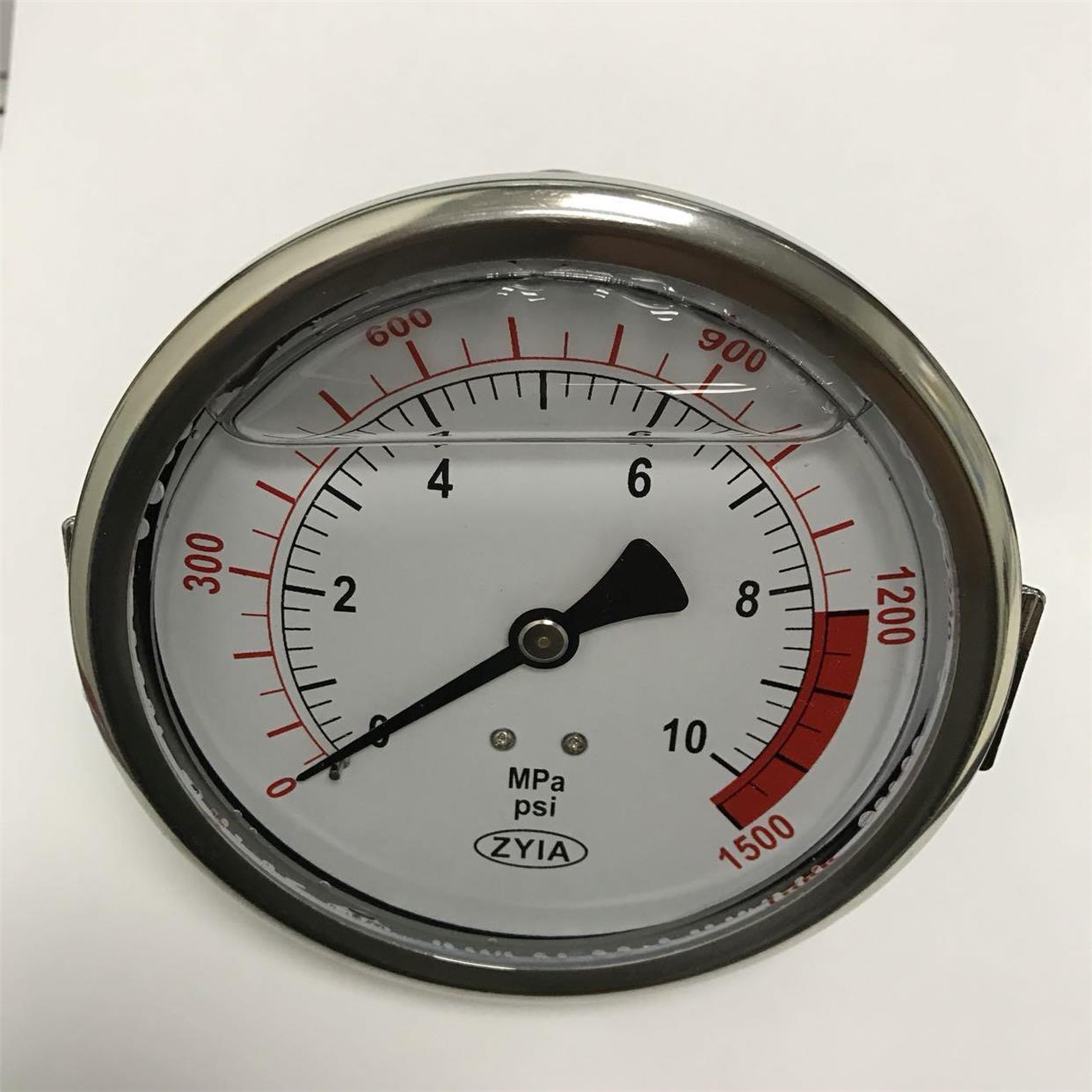 轴向偏心带支架耐震压力表 YN-100Z-u 压力10mpa 1500psi 直径100