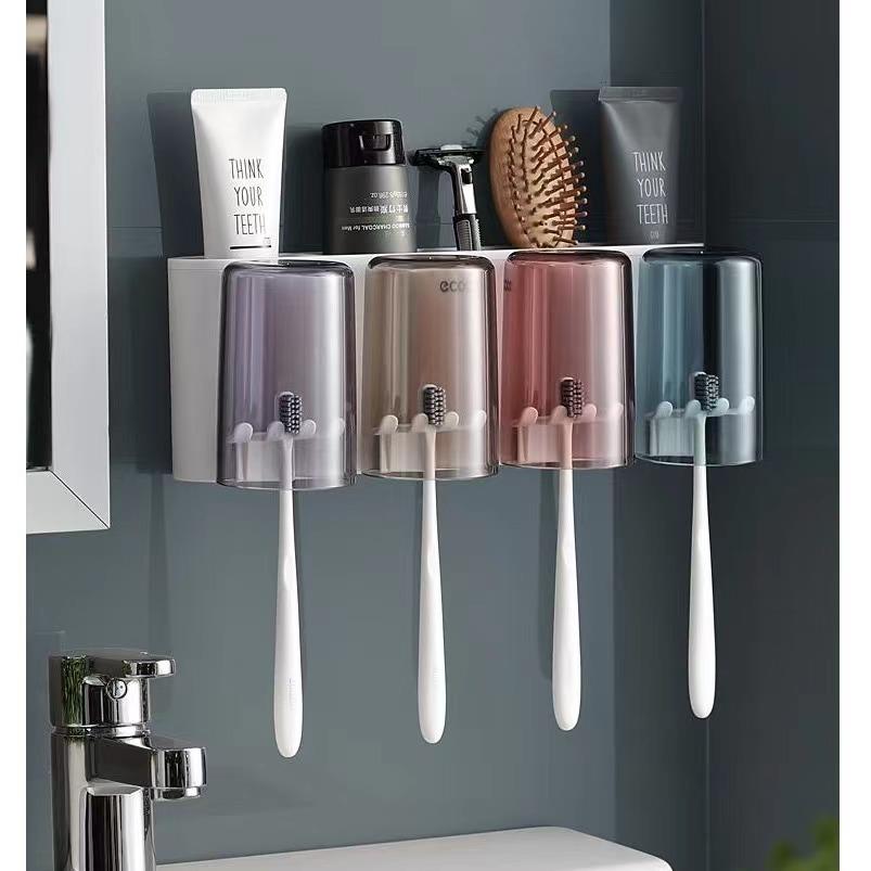 日本进口SIΕMUJIΕ牙刷置物架免打孔漱口杯刷牙杯挂墙式卫生间