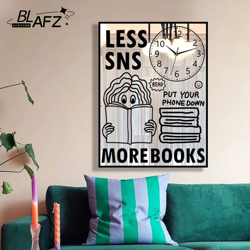 ins风竖款韩式涂鸦英文字母镜子客饭厅装饰画 画可遮挡电表箱挂钟