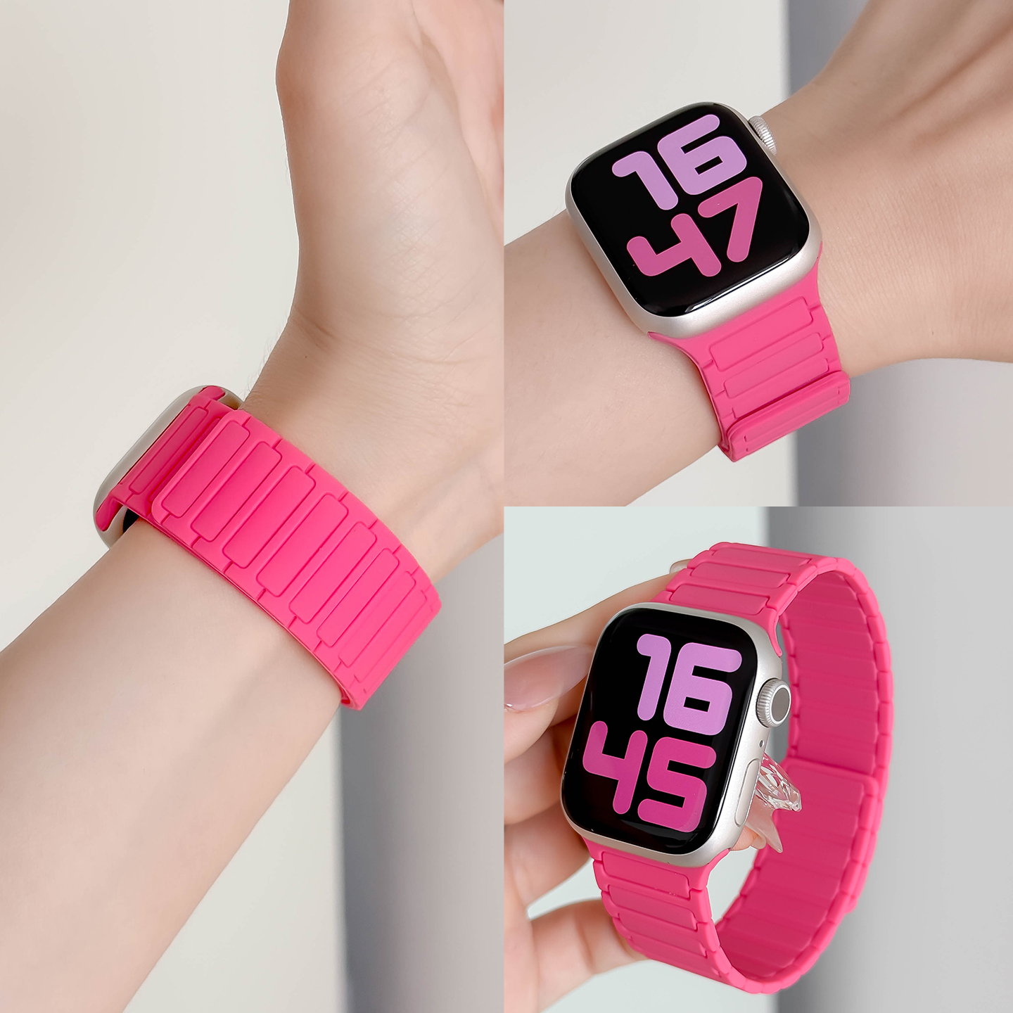 张婧仪同款适用iwatch10表带S10苹果S9手表applewatch9磁吸S8硅胶腕带S7夏天Ultra2女SE高级S6男创意6新款夏