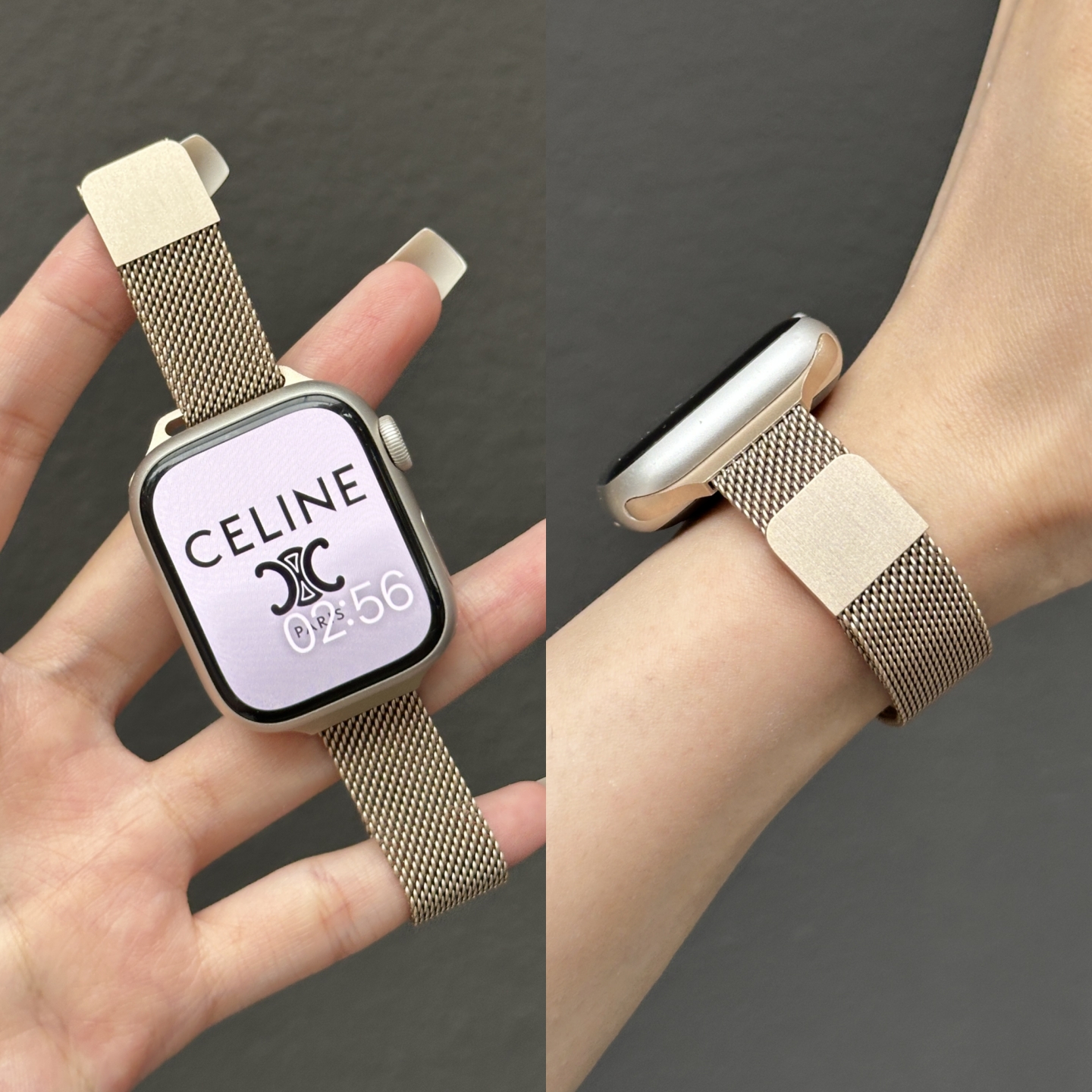 适用苹果s10手表带s9新款10细款9小蛮腰米兰尼斯表带iwatch8金属s8磁吸7智能6手表se代s7运动女款粉腕带夏季