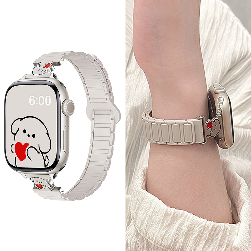 爱心小狗适用苹果S10手表iwatch10表带applewatch9新款磁吸S9硅胶S8腕带Ultra女生SE运动8男S7运动S6高级夏季