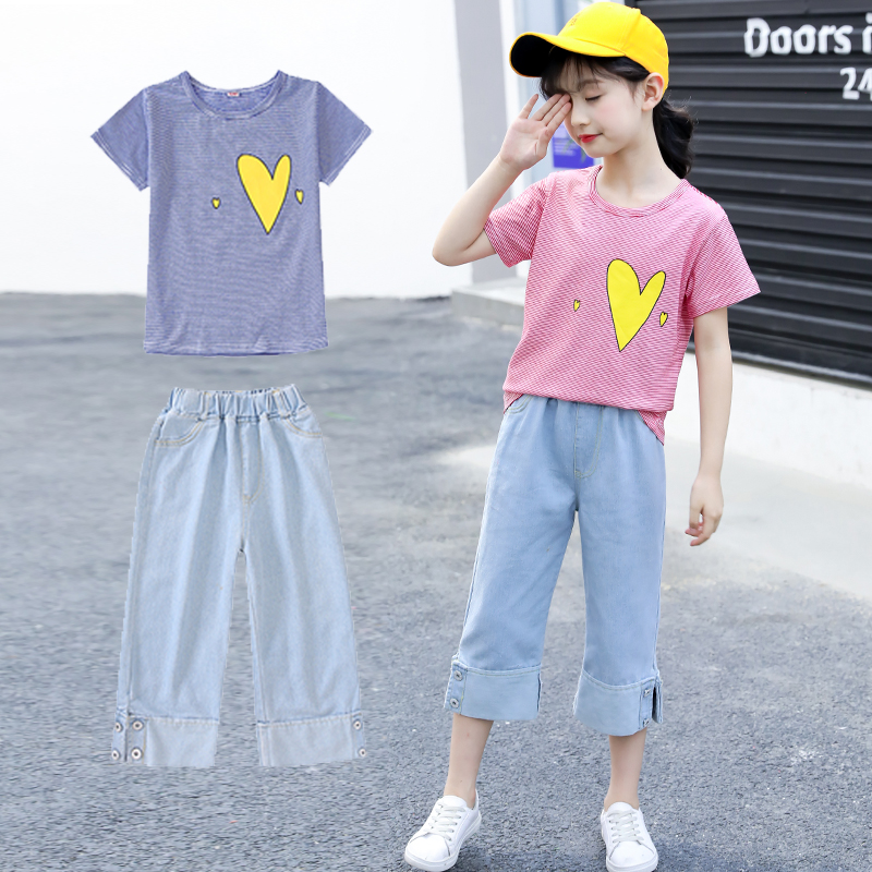 女童夏装2018新款9时髦套装潮11中大童12-15岁洋气短袖休闲两件套