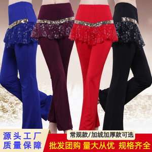 秋冬广场舞服装裙裤新款长裤成人女拉丁舞练功加绒跳舞蹈喇叭裤子