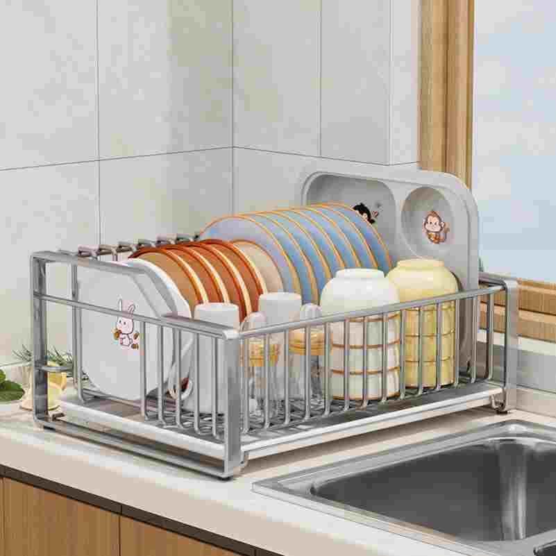德国进口碗盘沥水架厨房碗碟收纳架家用碗架304不锈钢放碗置物架