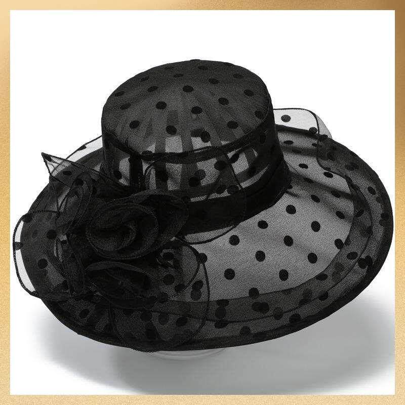 帽子女可折叠欧根纱遮阳帽夏季女士中老年人大檐花朵防晒妈妈盆帽