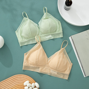蕾丝法式 超薄款 三角杯 文胸无钢圈大胸显小夏季 有致真丝内衣女薄款