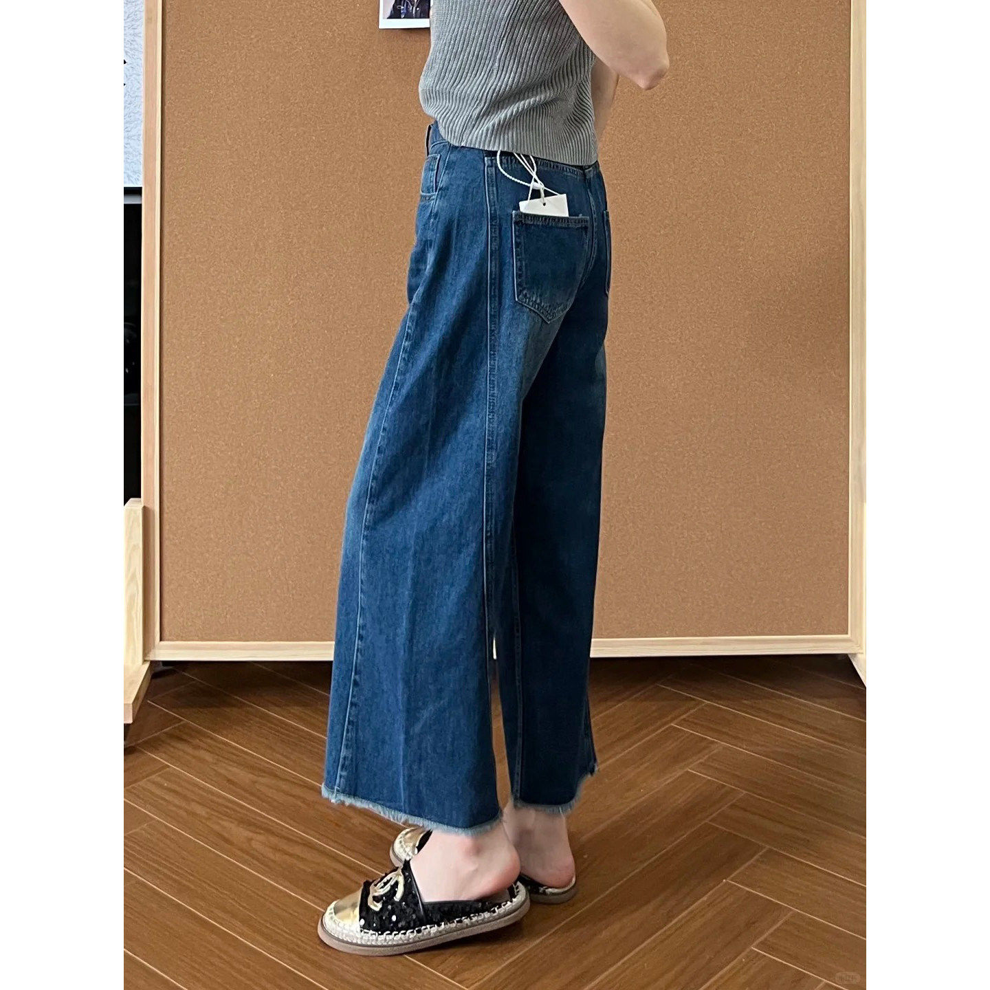 九分阔腿牛仔裤女小个子裤子梨型身材粗腿宽胯胖mm大码显瘦直筒裤