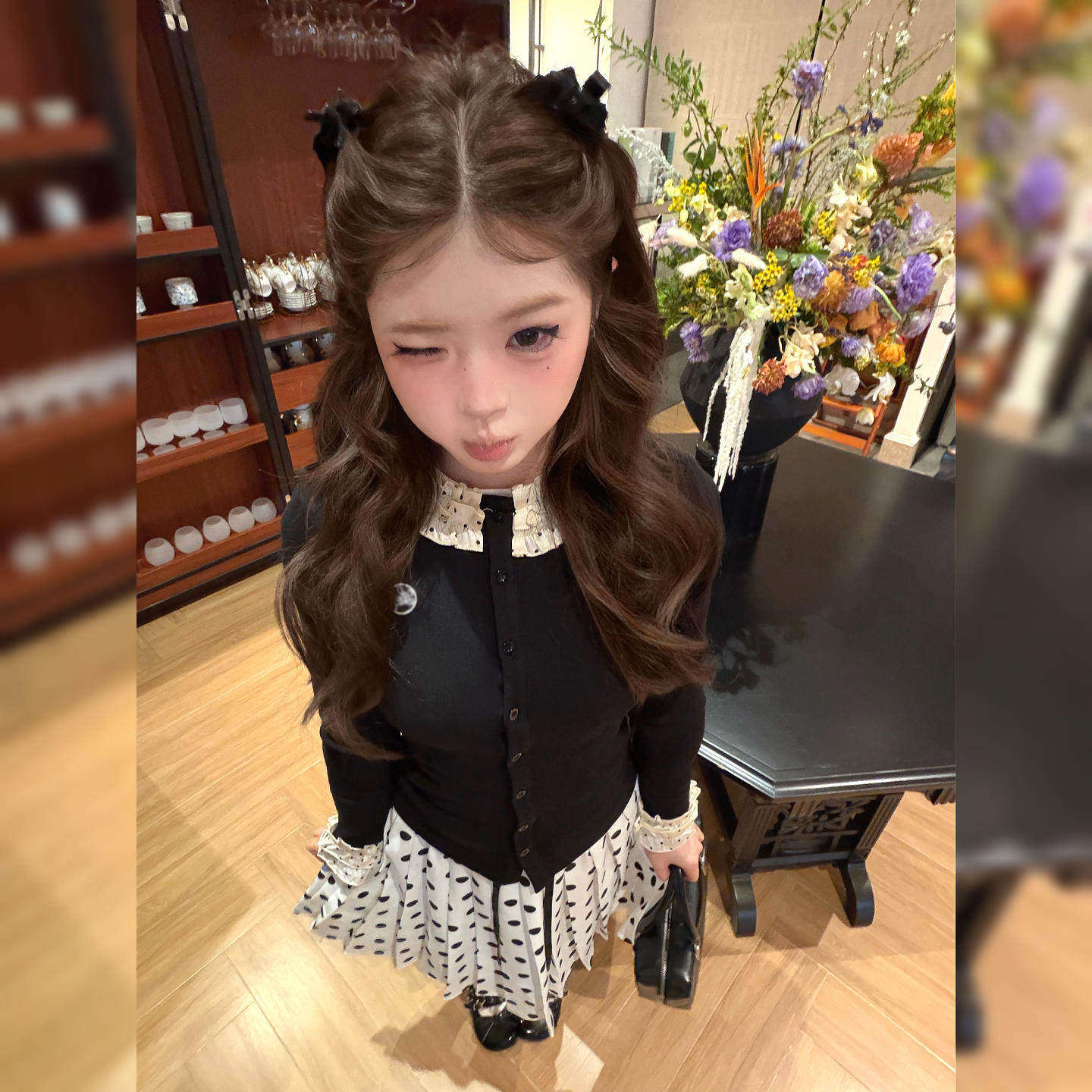 波点花边假两件连衣裙女春秋季设计感巨好看蓬蓬裙子穿搭一整套装