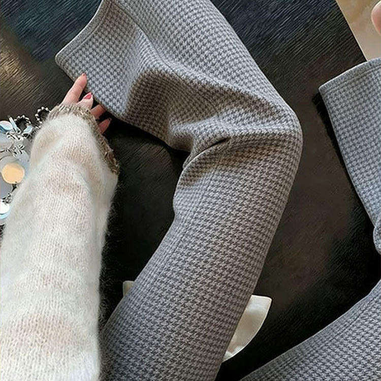 法式灰色千鸟格纹休闲裤女2026春季新款气质时尚高腰显瘦直筒长裤