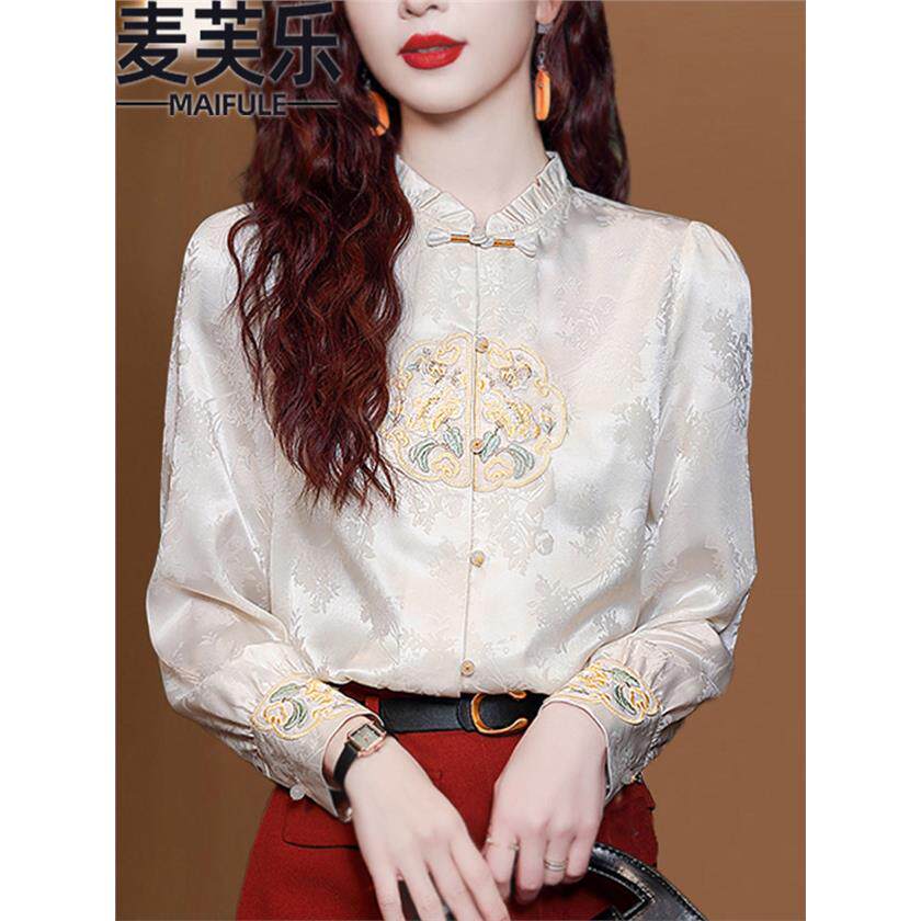 春秋季女式马脸裙新款中式民族风格纽扣衬衫上衣2025新款高端小衬