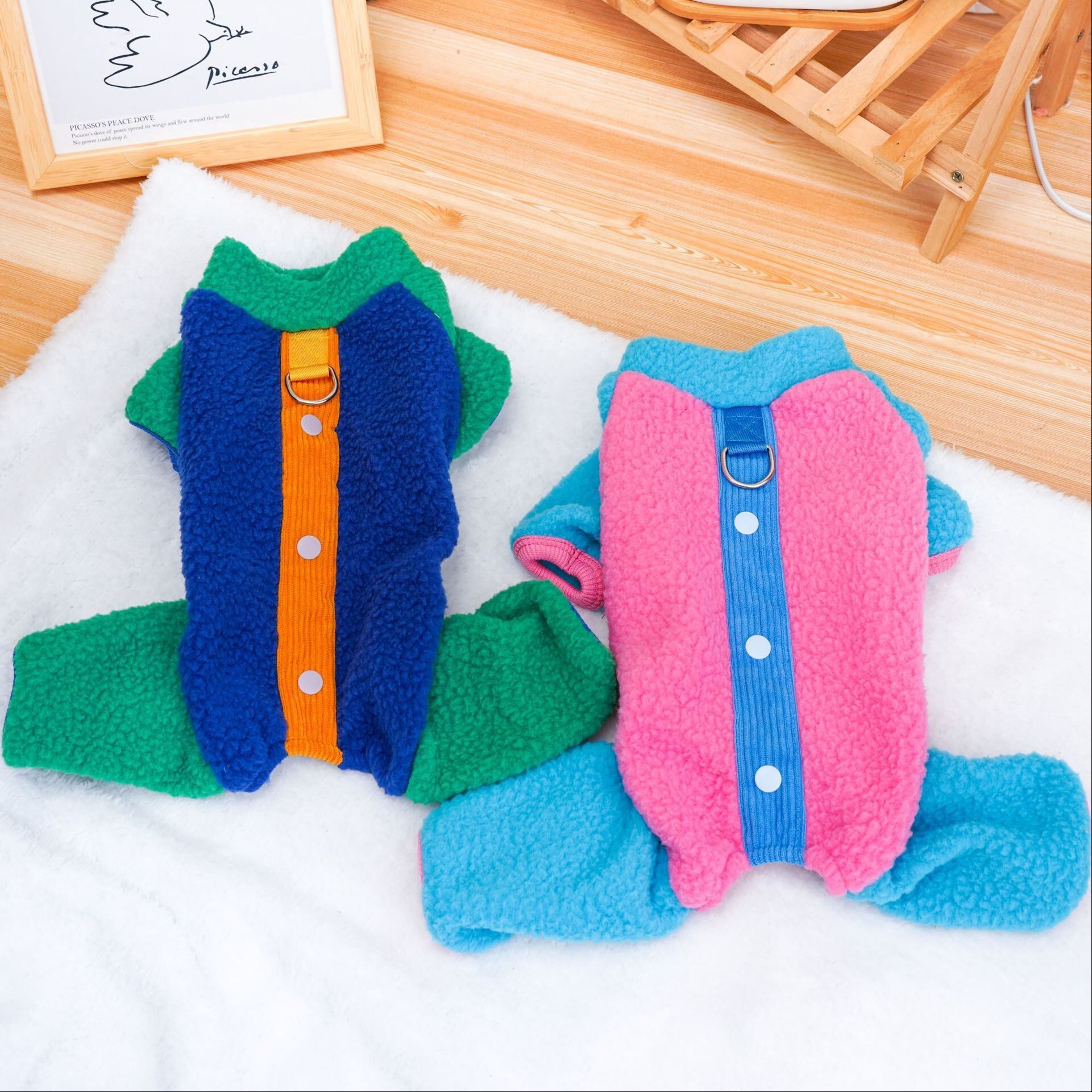 秋冬季宠物服装小狗狗猫咪羊羔绒撞色四腿衣比熊泰迪小型犬