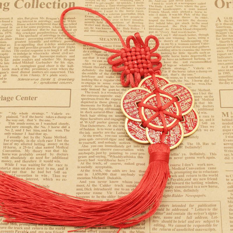 山鬼钱挂件梅花钱中国结红结饰品
