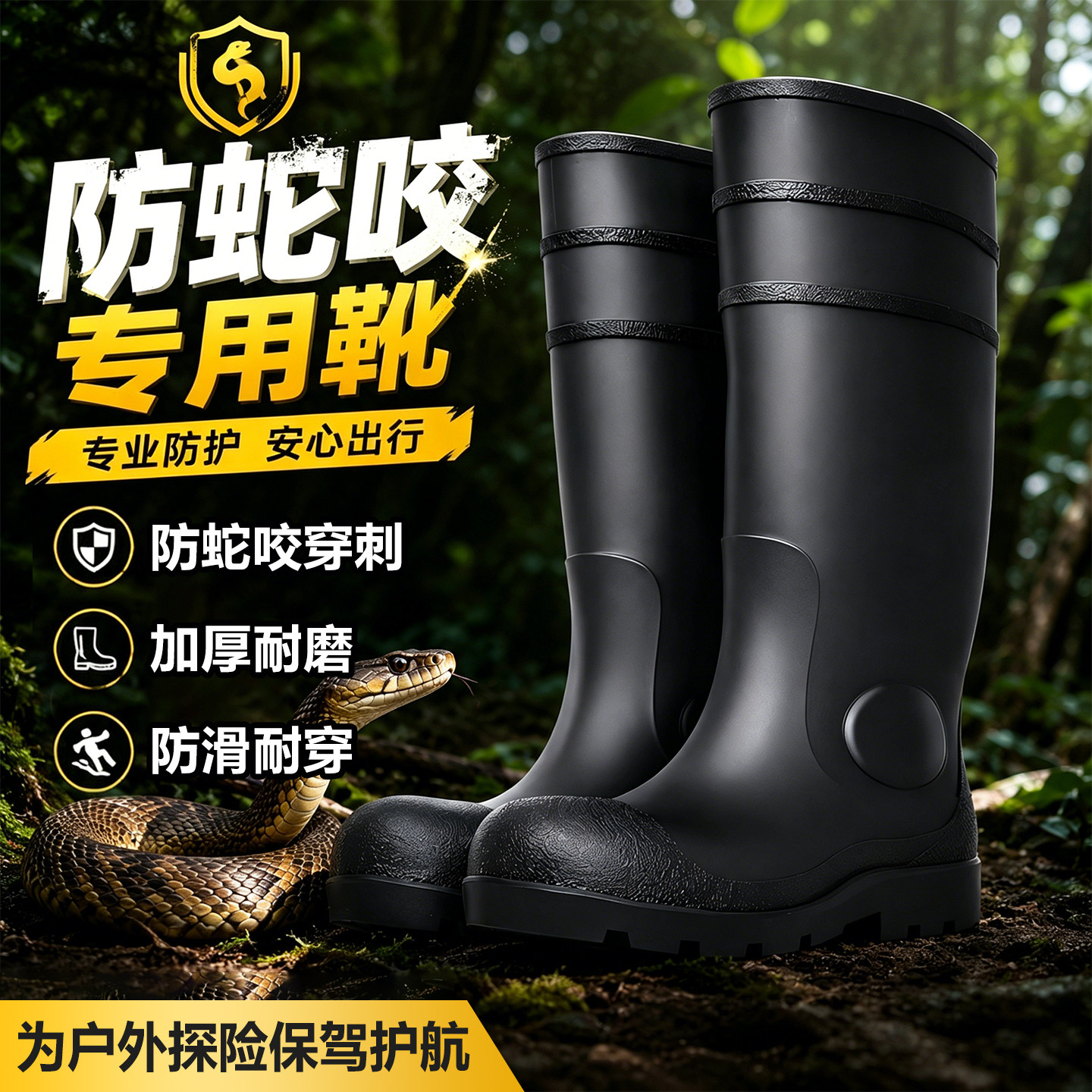 防蛇咬专用雨靴加厚耐磨加长款户外专用防扎防刺防水防滑不闷雨鞋