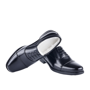 冬季常服男商务正装羊毛保暖棉皮鞋加绒加厚办公室保安三接头皮鞋