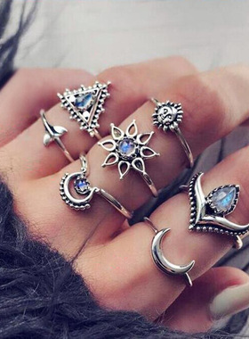 European and American fashion sun smile crescent ring饰品