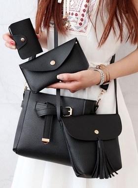 4PCS Bags Wallets Women Purse for Girls Clutch Handbag Black