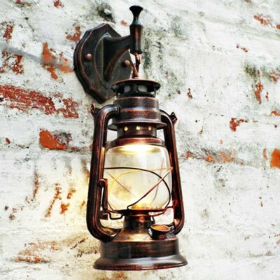 E27 Vintage Lantern Wall Mounted Antique Lamp Sconce Light F
