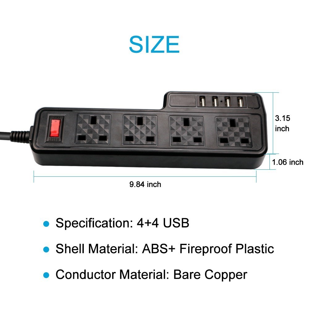 Power Strip Surge Protector USB Extention Sockets 4 Way UK