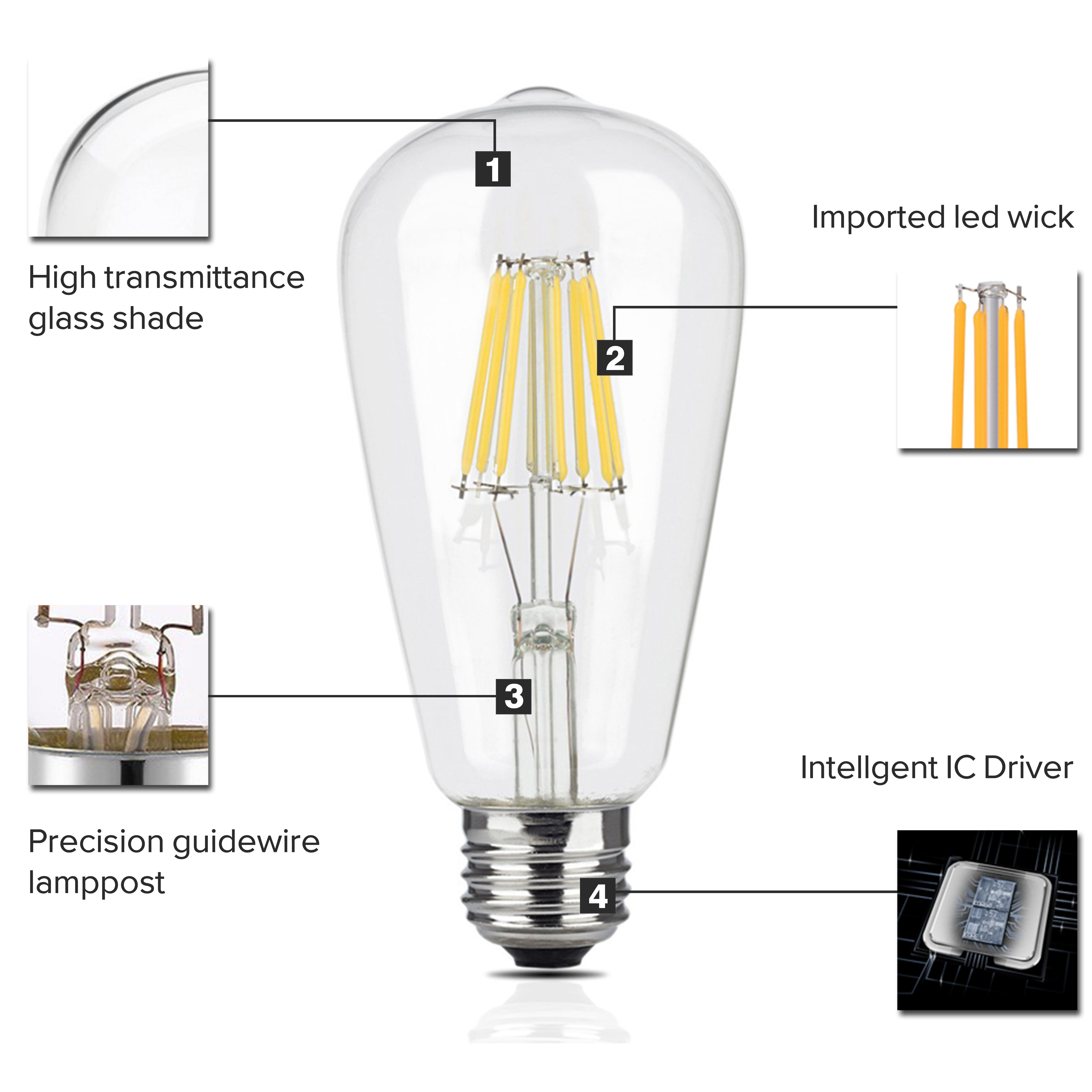 LED Filament Edison E14 E27 220V C35 G45 G95 ST60 A60 T45 2