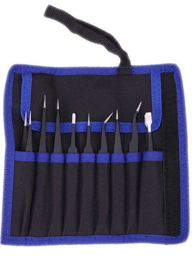 9PCS/PACK ESD Tweezers Set Stainless Steel Anti-static Preci