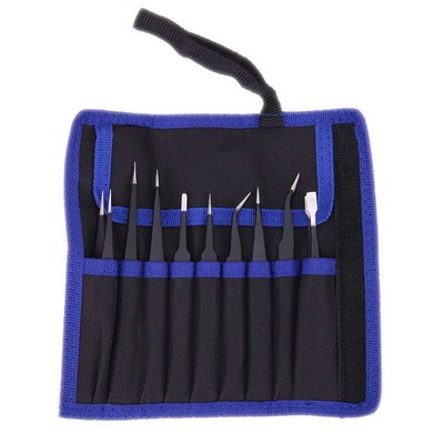 9PCS/PACK ESD Tweezers Set Stainless Steel Anti-static Preci