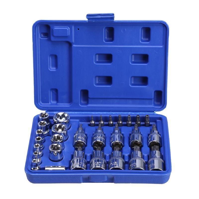 29PCS/Box Torx Star Socket Set Bit Male Female E T Sockets