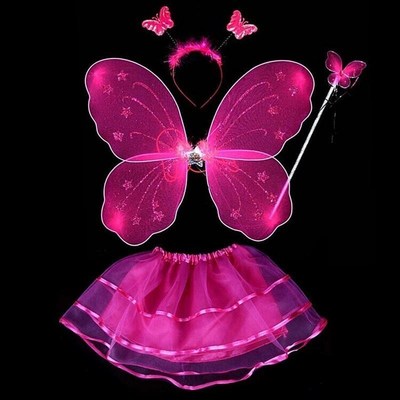 4Pcs Fairy Princess Kids Costume Sets Butterfly Wings Wand H