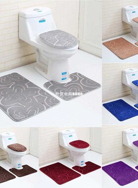 3PC Bathroom Set Rug Contour Mat Toilet Lid Cove