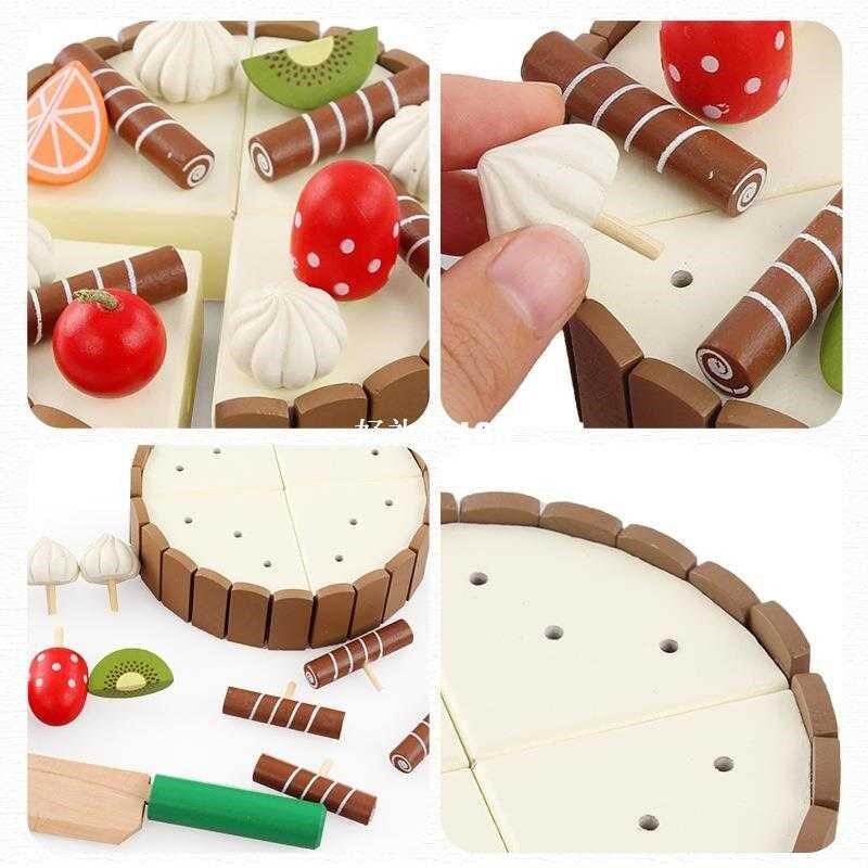 wooden baby kitchen toys pretend play cutting cake play food
