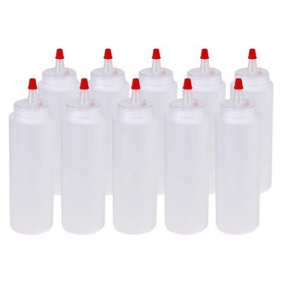 10 Packs of 8 Oz Plastic Squeeze Bottles with Red Tip Caps S