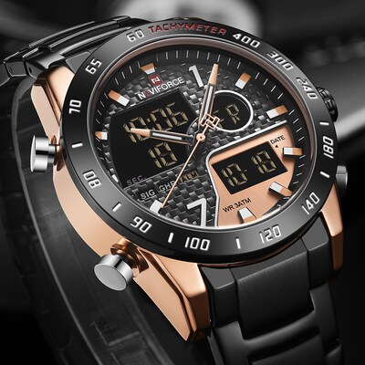 NAVIFORCE Men's Watch Fashion Sport Full Steel Quartz Wrist