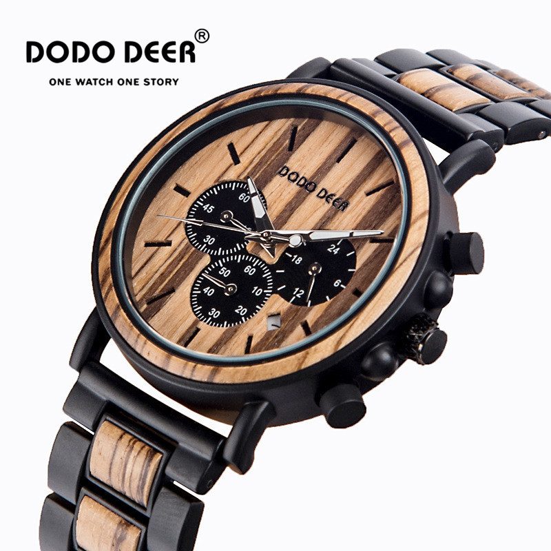 DODO DEER Marble Wooden Watch Men Stopwatch Wristwatch Male