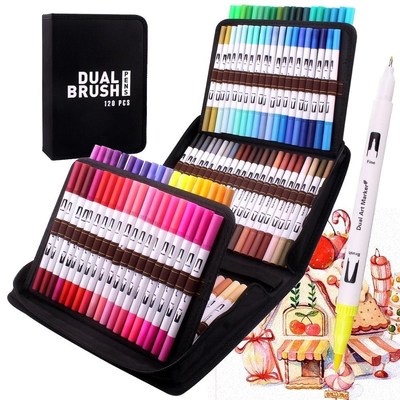120 Colors Fine and Brush Dual Tips Colouring Pens Felt Tip