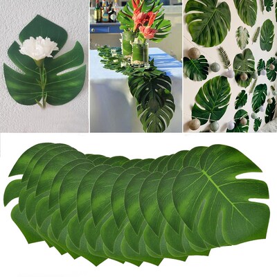 12Pcs/lot Fabric Artificial Monstera Leaves Tropical Palm Tr