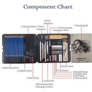 50Pcs Sketch Pencils Set Professional Art Supplies Wood Draw