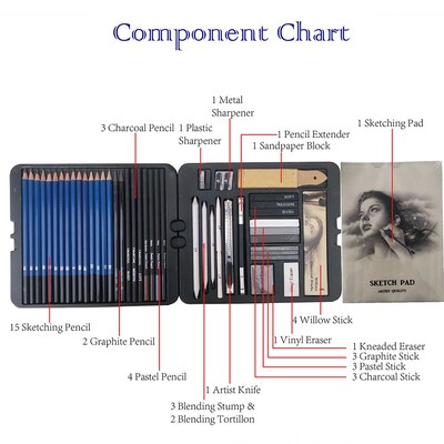 50Pcs Sketch Pencils Set Professional Art Supplies Wood Draw