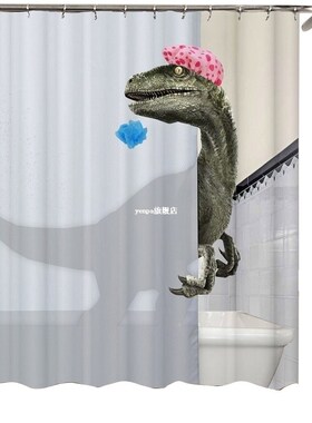 Lovely Bathing Dinosaur Print Shower Curtain Waterproof Bath
