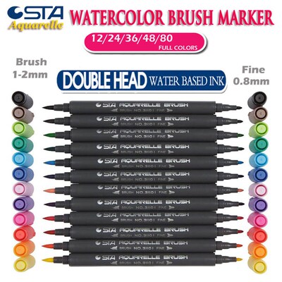 STA 80 Colors Watercolor Brush Pen Set Aquarelle Markers Do