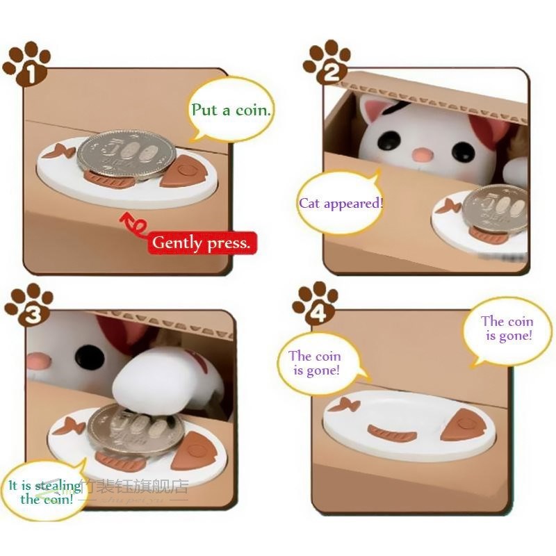 Panda Coin Box Kids Money Bank Automated Cat Thief Money Box