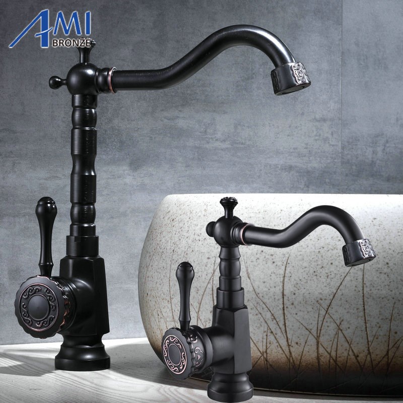 Newly Carved Black Bronze Brushed Basin Faucet 360 Swivel C