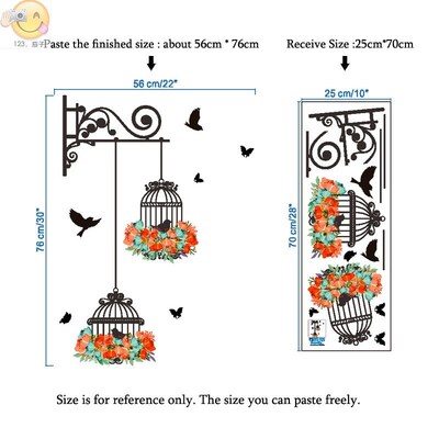 Colorful Flower birdcage flying birds wall sticker Creative