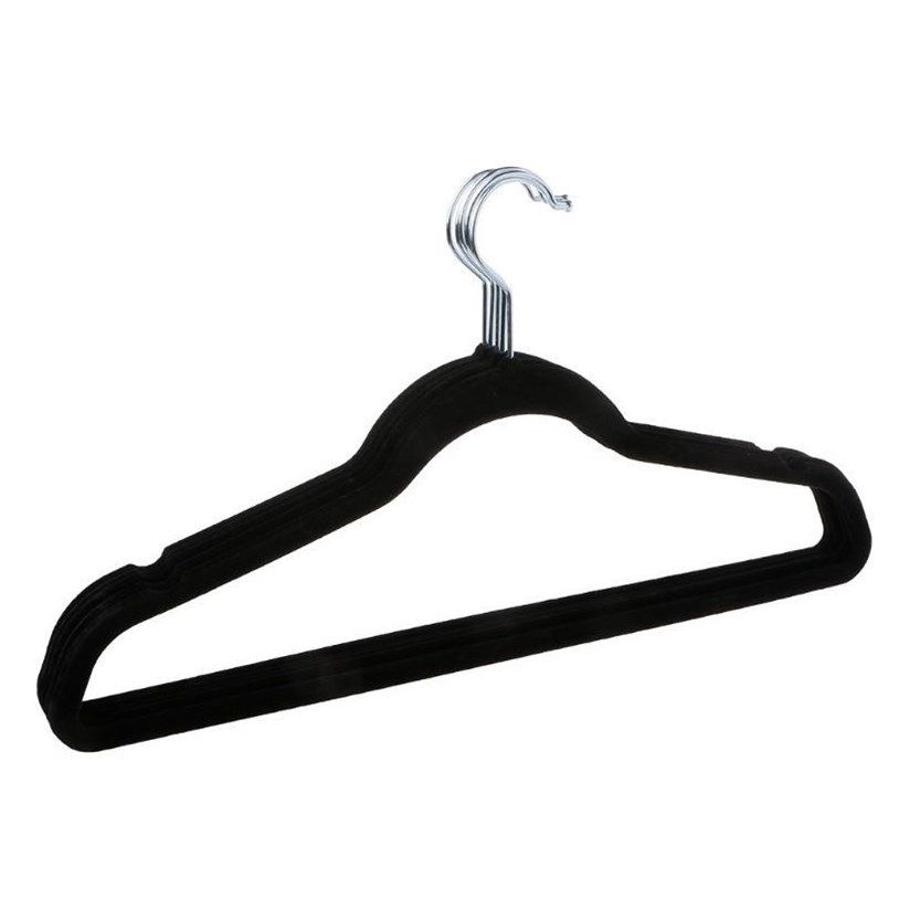 5 x Black Adult Non-Slip Hangers Flocked Velvet Clothes Coat